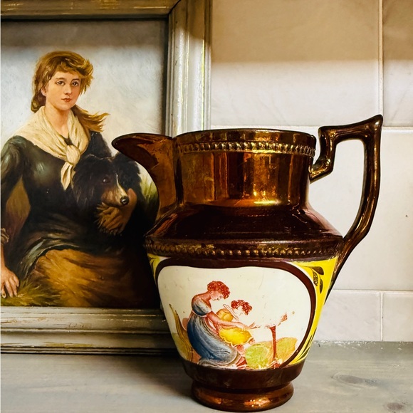 Antique Victorian English  Pottery Copper Luster Ware Jug/Pitcher 1840 - Picture 10 of 10